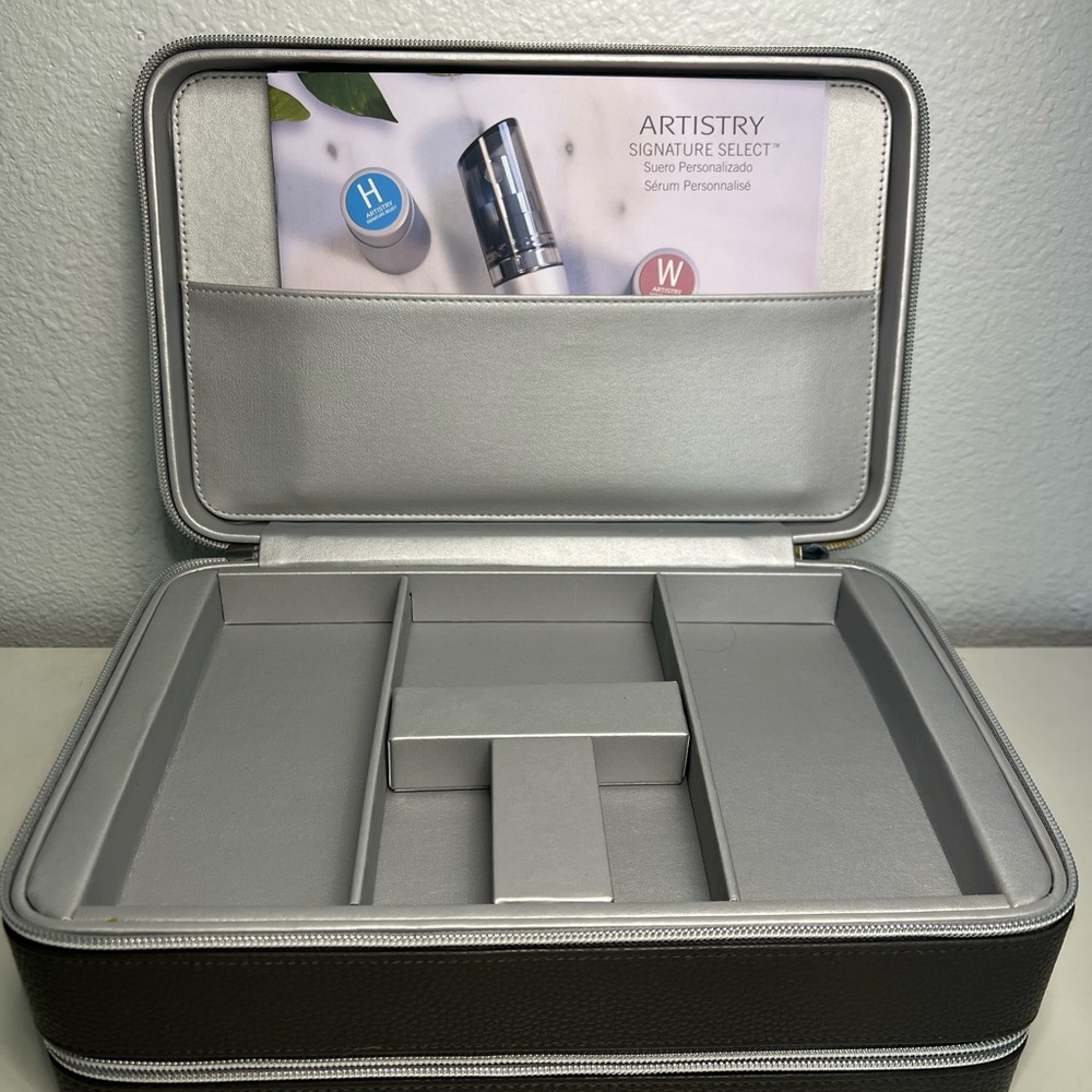 Elegant Dark Brown Cosmetic Bag with Silver Details